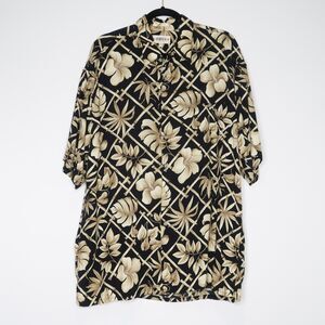 Campia Moda VTG Mens Button Up Shirt Size XL Black Gold‎ Hawaiian Bamboo Camp